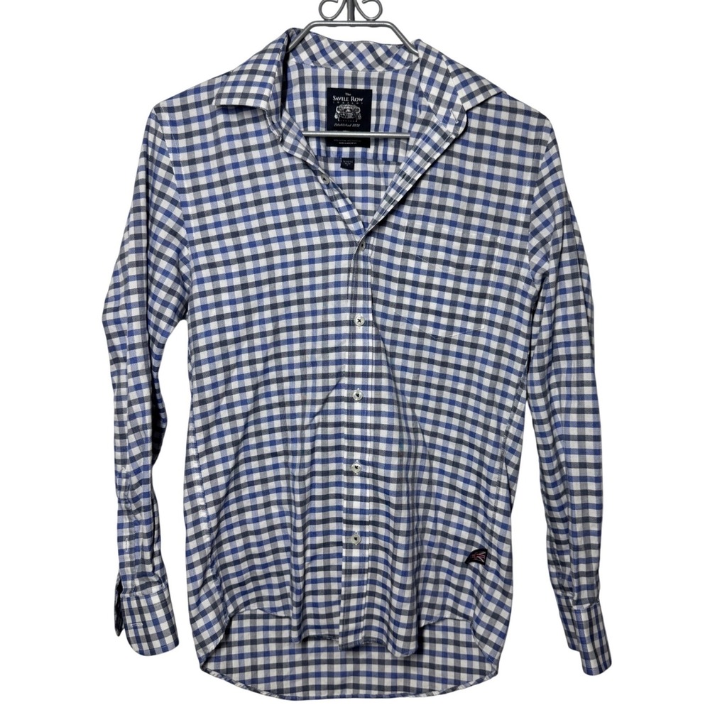 The Savile Row Company Gingham Button Down Shirt S Blue Excellent Long Sleeve
